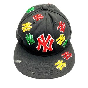 NY Yankees Cap Hat Fitted 8 Black All Over Logo Baseball New Era